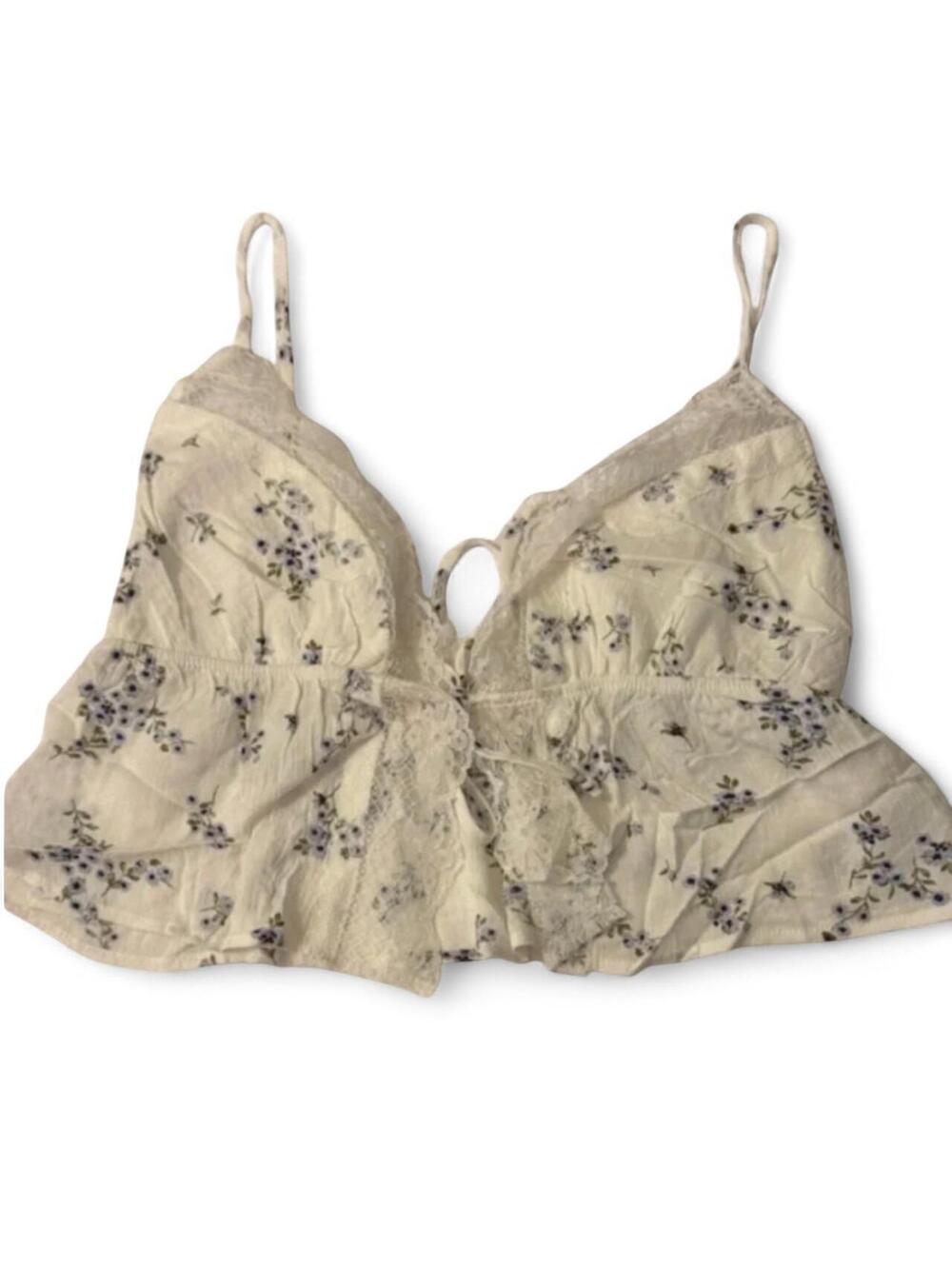 Women's White and Cream Crop-top